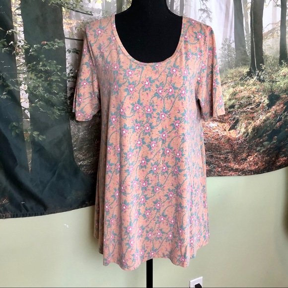 LulaRoe perfect Tee - soft yellow with pink floral - Picture 4 of 4